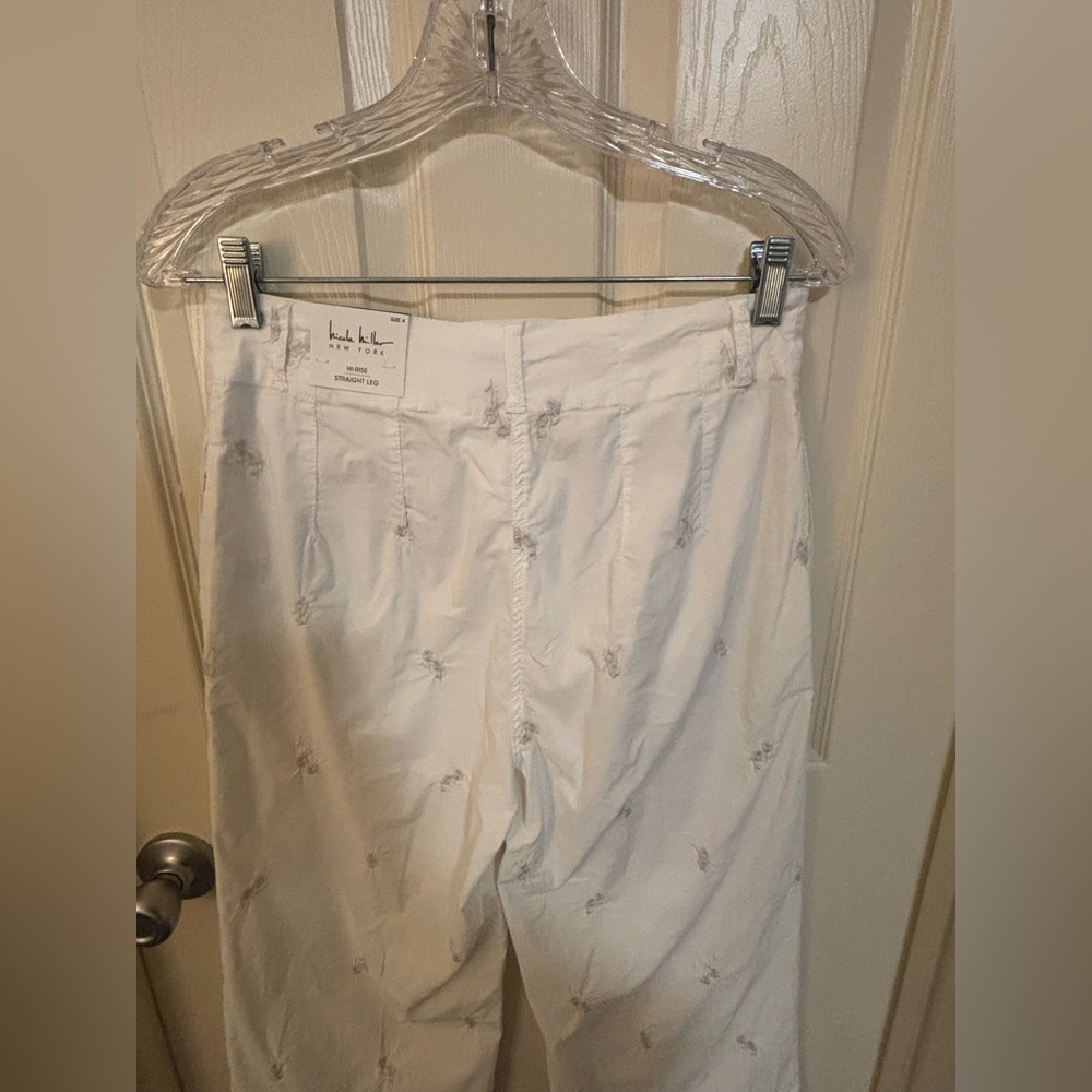 NWT Nicole Miller Hi-Rise Straight Leg Pants Floral classic summer white garden - Picture 8 of 9